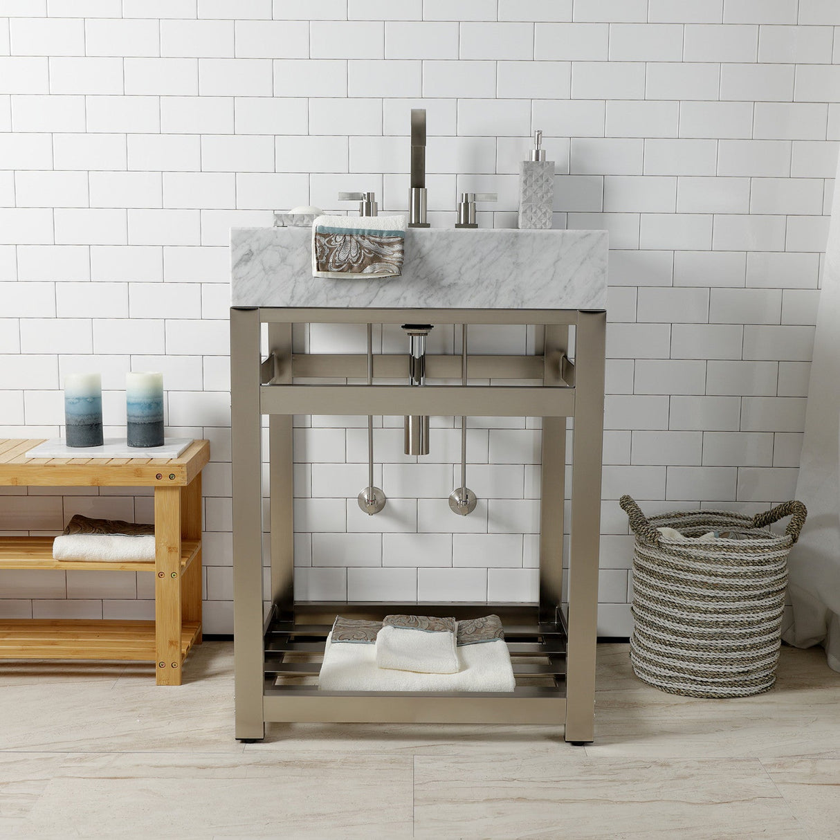 Trimscape CC43108DLLKB30 Contemporary Plumbing Sink Trim Kit with Bottle Trap, Brushed Nickel