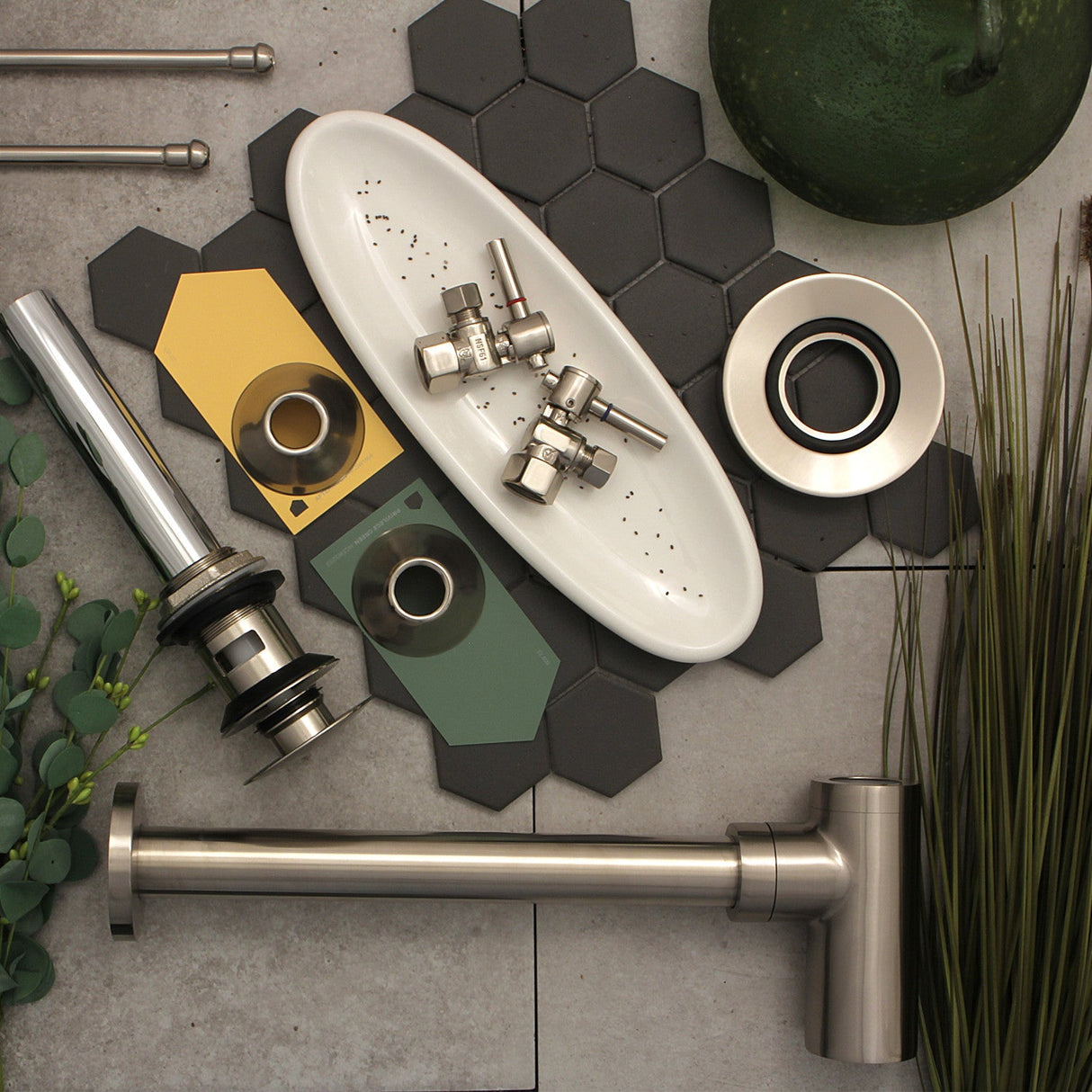 Trimscape CC43108DLVOKB30 Contemporary Plumbing Sink Trim Kit with Bottle Trap and Overflow Drain, Brushed Nickel