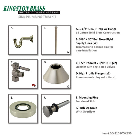 Trimscape CC43108VOKB30 Traditional Plumbing Sink Trim Kit with P-Trap and Overflow Drain, Brushed Nickel