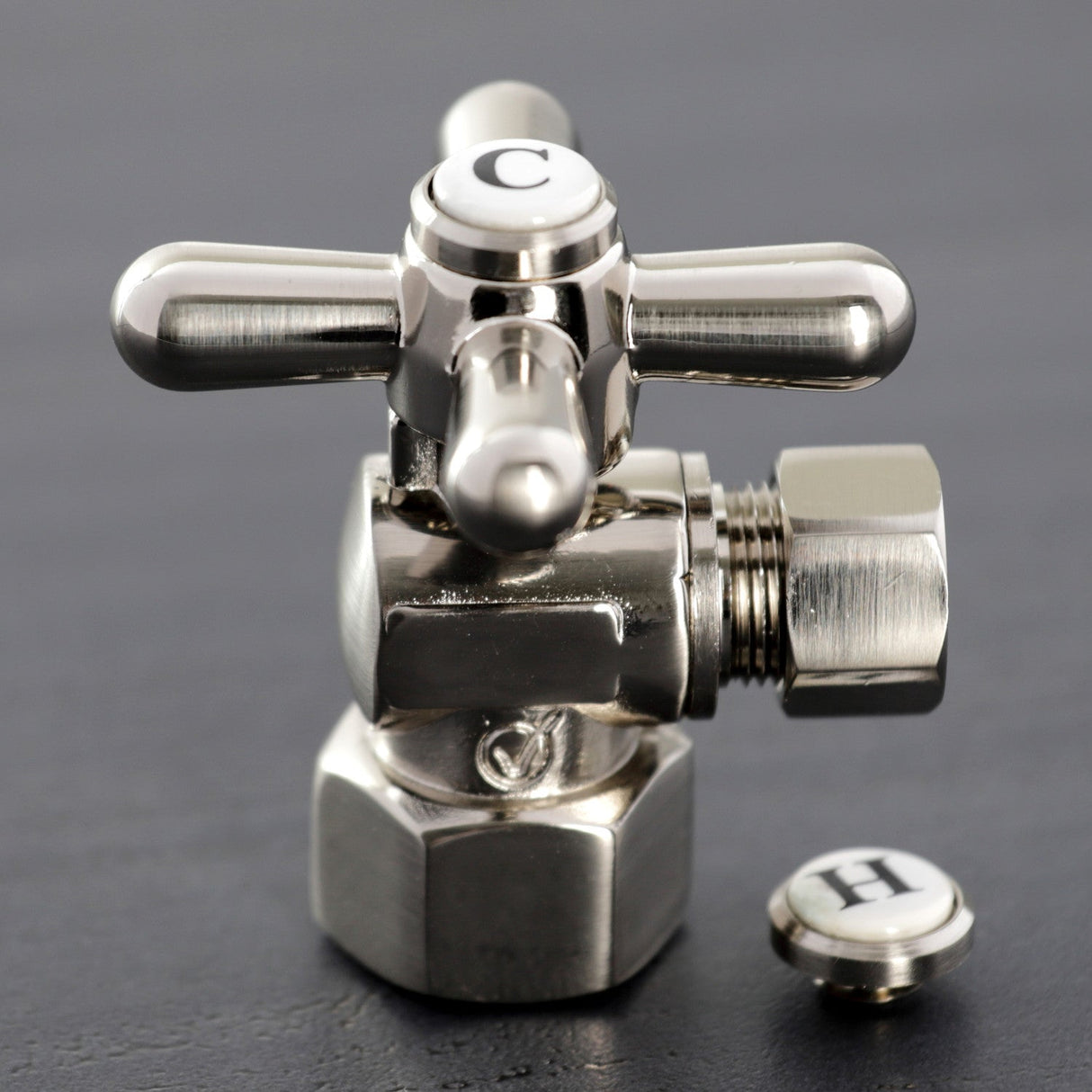 Vintage CC43108X 1/2-Inch FIP x 3/8-Inch OD Comp Quarter-Turn Angle Stop Valve, Brushed Nickel