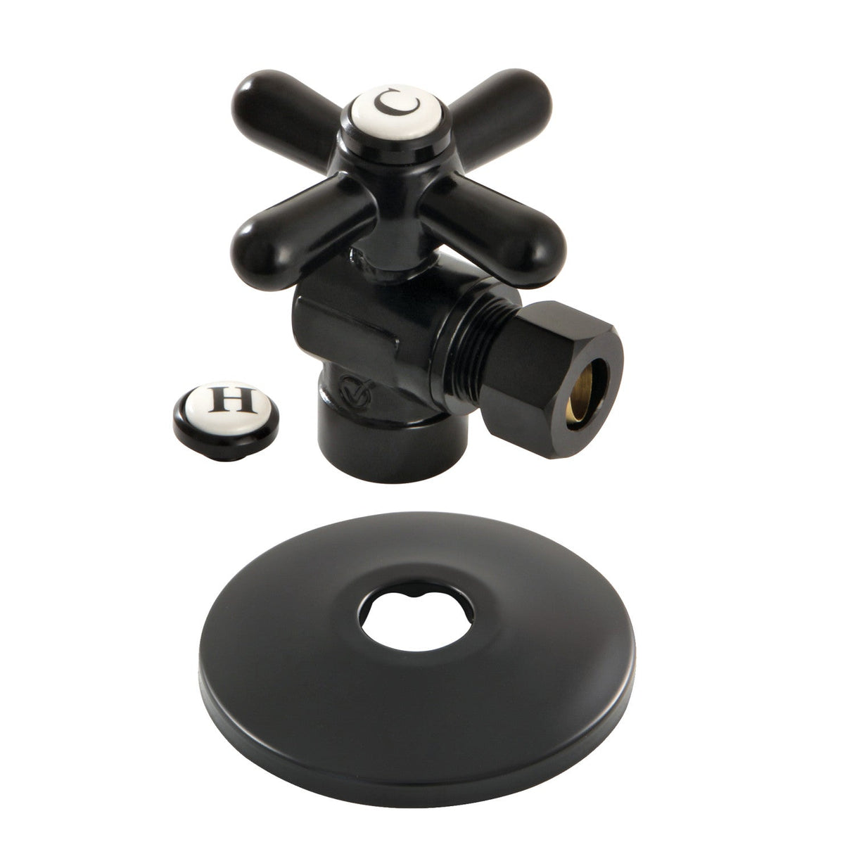 Vintage CC43200XK 1/2-Inch Sweat x 3/8-Inch OD Comp Quarter-Turn Angle Stop Valve with Flange, Matte Black