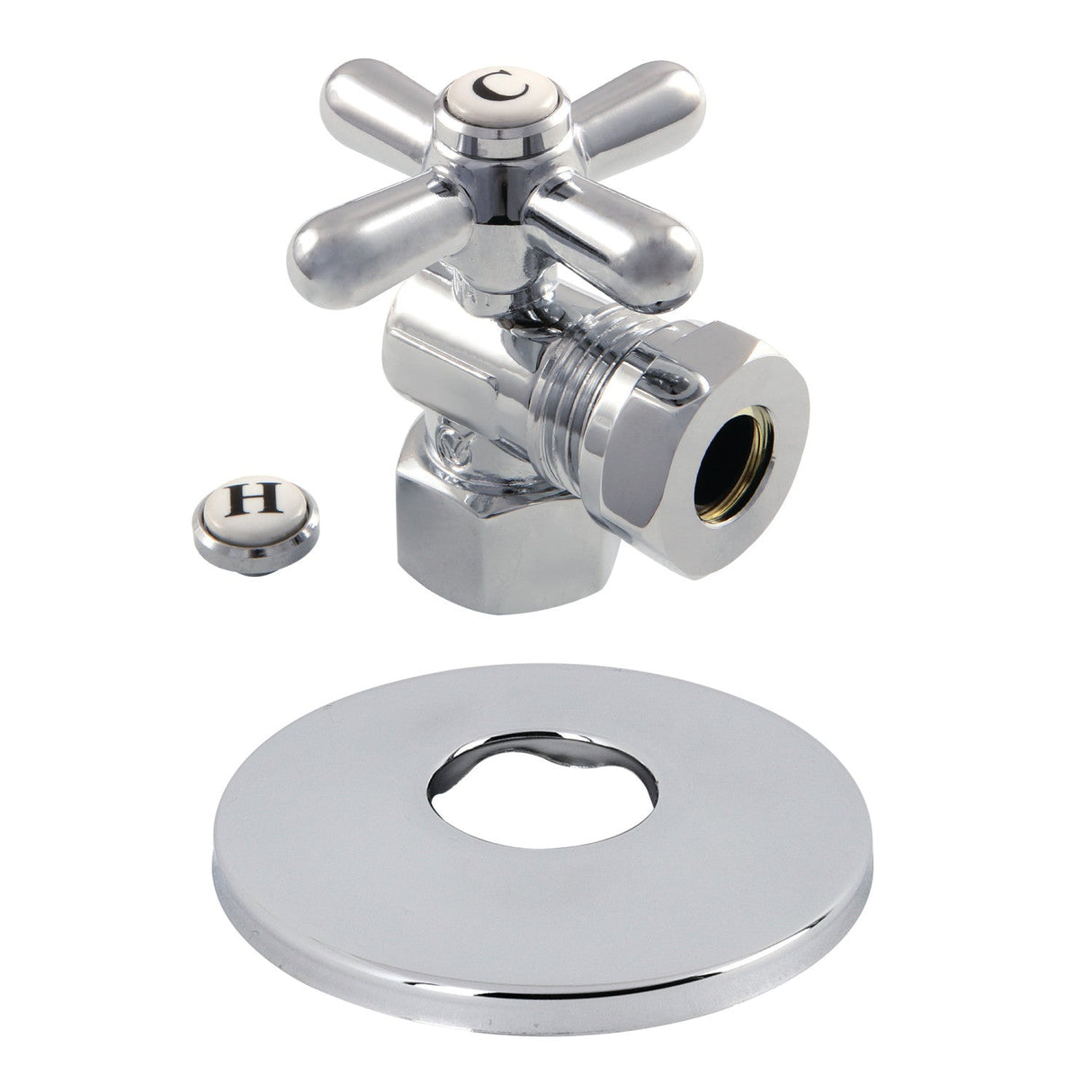CC44101XK 1/2-Inch FIP x 1/2 or 7/16-Inch Slip Joint Quarter-Turn Angle Stop Valve with Flange, Polished Chrome
