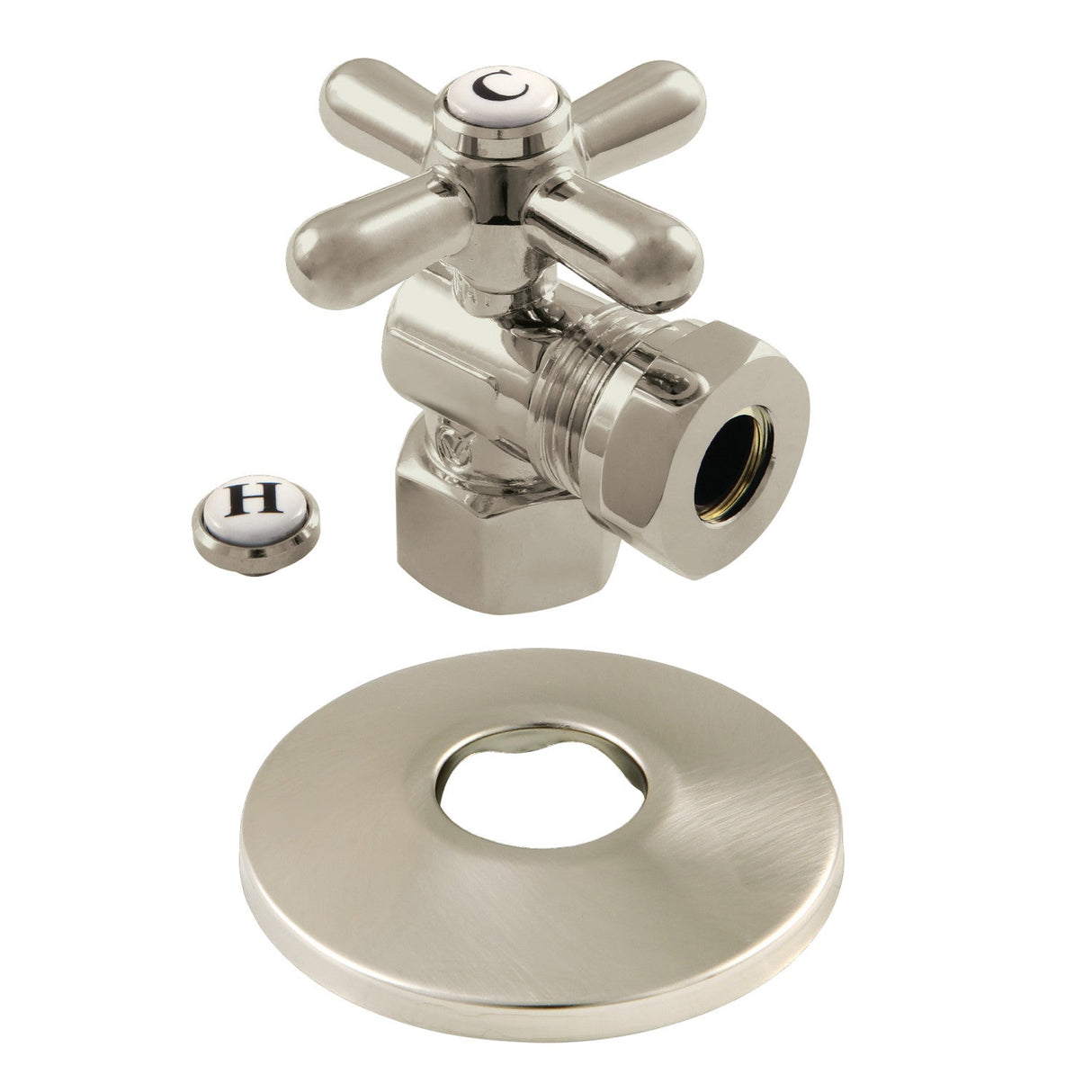 CC44108XK 1/2-Inch FIP x 1/2 or 7/16-Inch Slip Joint Quarter-Turn Angle Stop Valve with Flange, Brushed Nickel