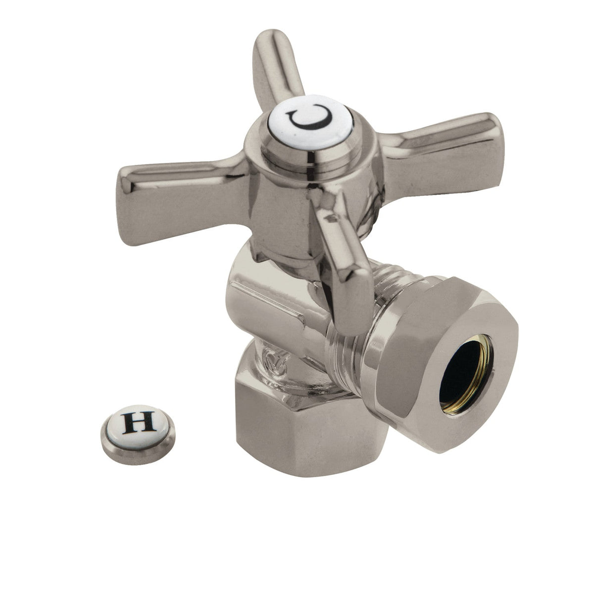 Millennium CC44108ZX 1/2-Inch FIP x 1/2 or 7/16-Inch Slip Joint Quarter-Turn Angle Stop Valve, Brushed Nickel