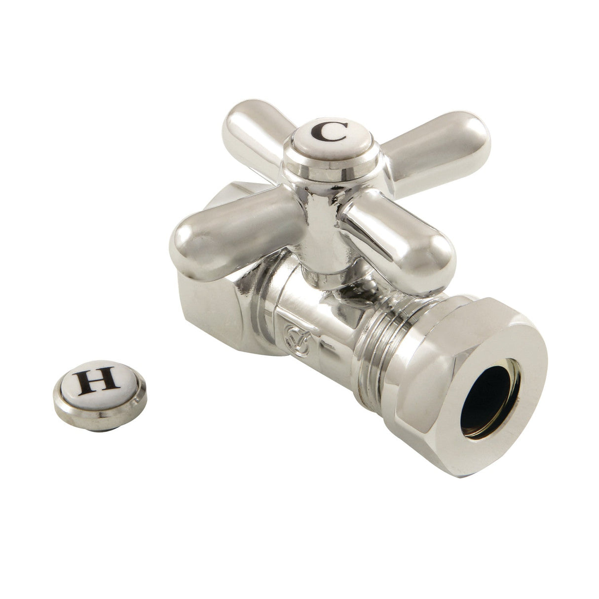 Vintage CC44156X 1/2-Inch FIP x 1/2 or 7/16-Inch Slip Joint Quarter-Turn Straight Stop Valve, Polished Nickel