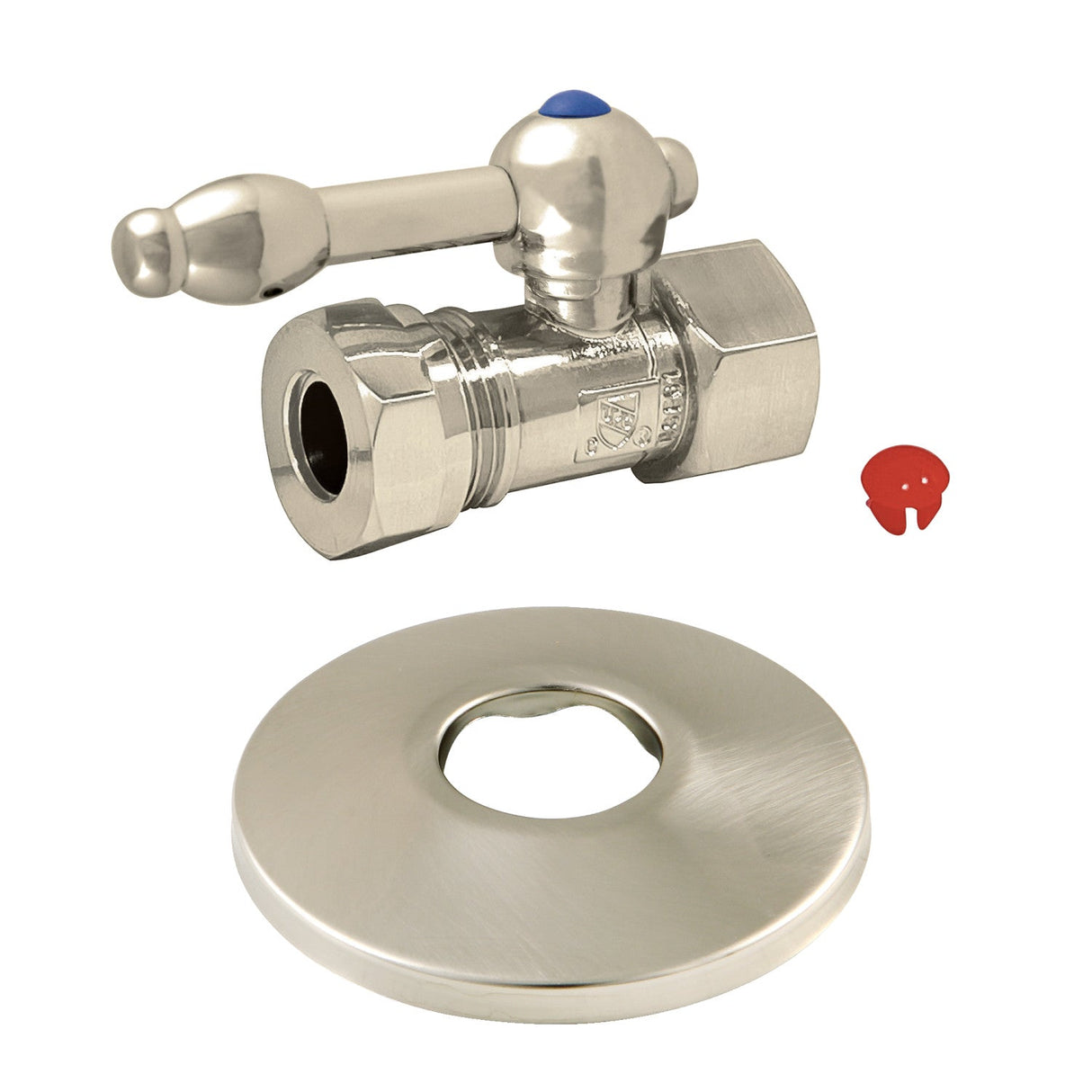 CC44158KLK 1/2-Inch FIP x 1/2 or 7/16-Inch Slip Joint Quarter-Turn Straight Stop Valve with Flange, Brushed Nickel