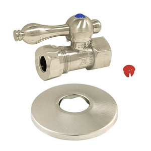 Vintage CC44158K 1/2-Inch FIP x 1/2 or 7/16-Inch Slip Joint Quarter-Turn Straight Stop Valve with Flange, Brushed Nickel