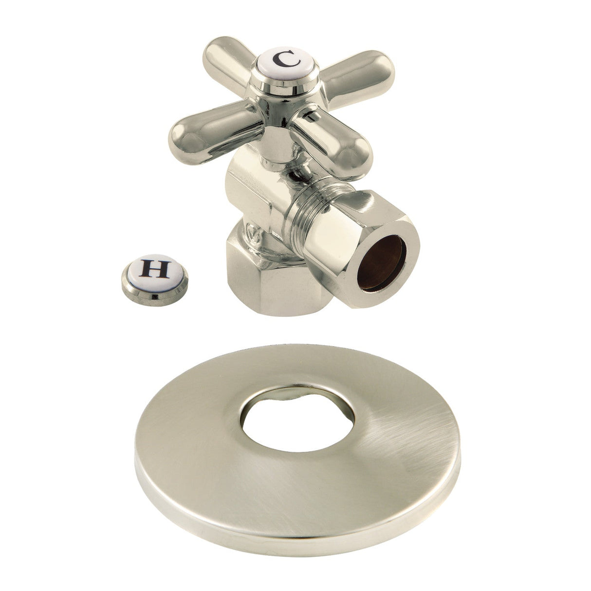 CC44408XK 1/2-Inch FIP x 1/2-Inch OD Comp Quarter-Turn Angle Stop Valve with Flange, Brushed Nickel