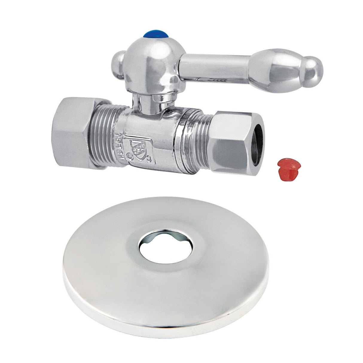 CC44451KLK 5/8-Inch OD Comp x 1/2-Inch OD Comp Quarter-Turn Straight Stop Valve with Flange, Polished Chrome