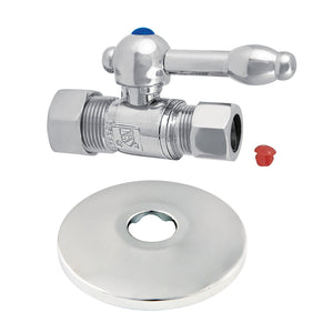 CC44451KLK 5/8-Inch OD Comp x 1/2-Inch OD Comp Quarter-Turn Straight Stop Valve with Flange, Polished Chrome