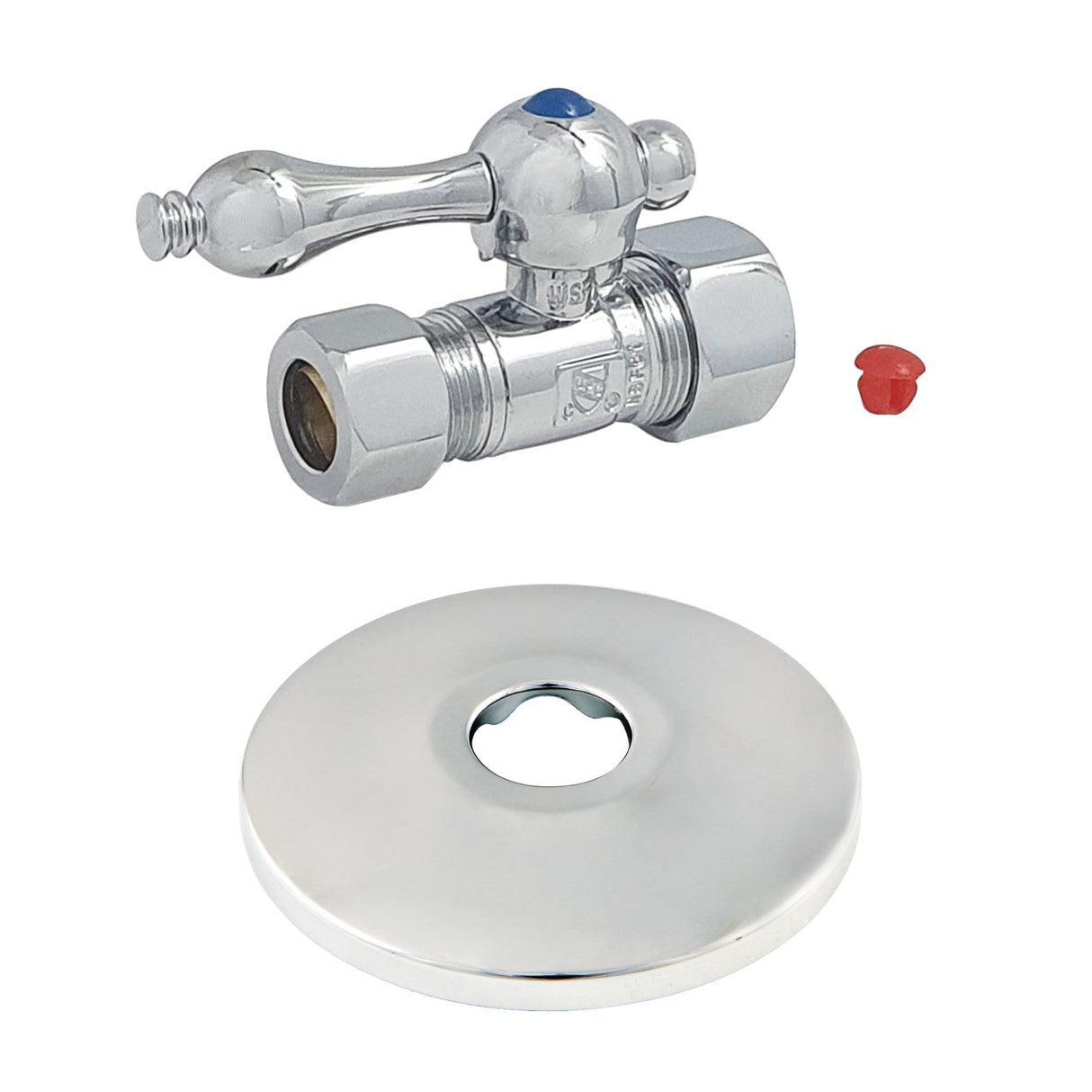 CC44451K 5/8-Inch OD Comp x 1/2-Inch OD Comp Quarter-Turn Straight Stop Valve with Flange, Polished Chrome