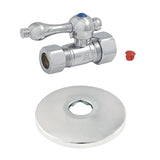 CC44451K 5/8-Inch OD Comp x 1/2-Inch OD Comp Quarter-Turn Straight Stop Valve with Flange, Polished Chrome
