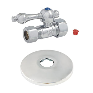 CC44451K 5/8-Inch OD Comp x 1/2-Inch OD Comp Quarter-Turn Straight Stop Valve with Flange, Polished Chrome