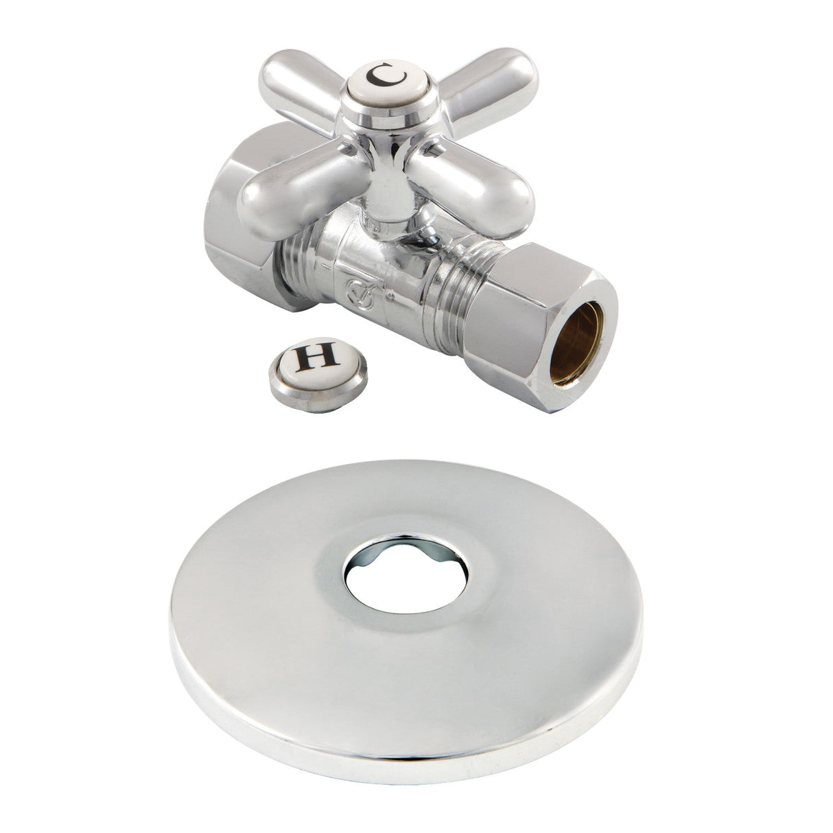 CC44451XK 5/8-Inch OD Comp x 1/2-Inch OD Comp Quarter-Turn Straight Stop Valve with Flange, Polished Chrome