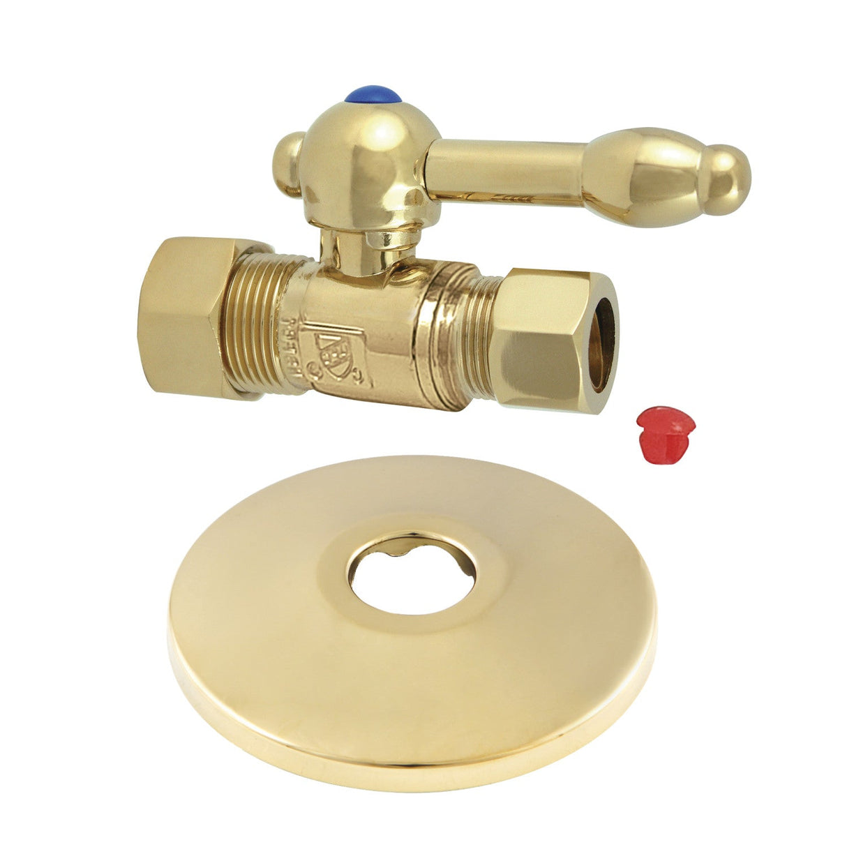 CC44452KLK 5/8-Inch OD Comp x 1/2-Inch OD Comp Quarter-Turn Straight Stop Valve with Flange, Polished Brass