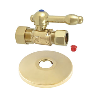 CC44452KLK 5/8-Inch OD Comp x 1/2-Inch OD Comp Quarter-Turn Straight Stop Valve with Flange, Polished Brass