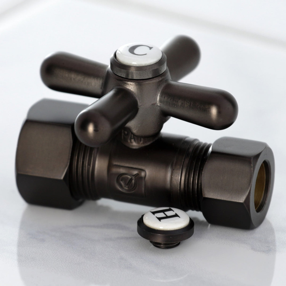 Vintage CC44455X 5/8-Inch OD Comp x 1/2-Inch OD Comp Quarter-Turn Straight Stop Valve, Oil Rubbed Bronze