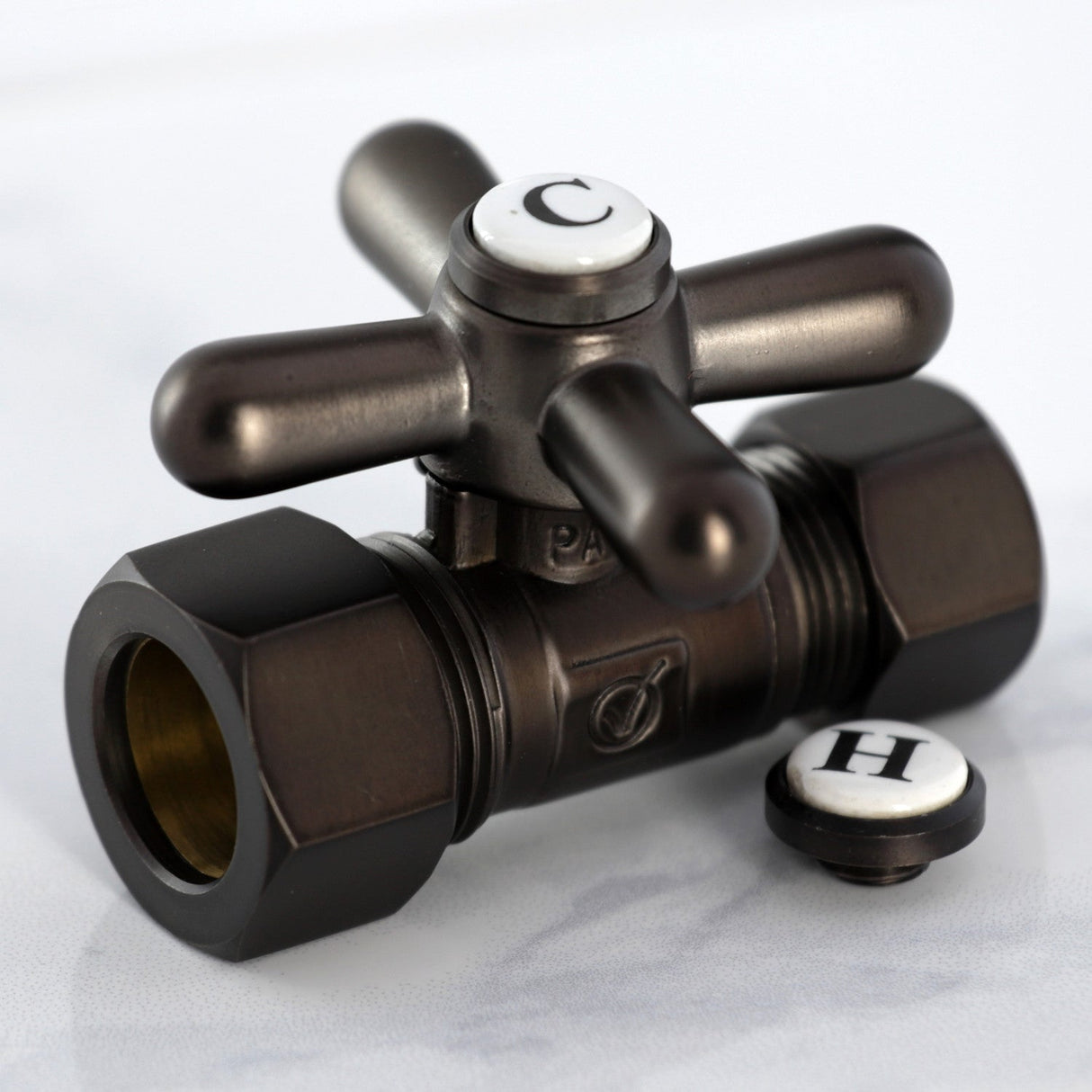 Vintage CC44455X 5/8-Inch OD Comp x 1/2-Inch OD Comp Quarter-Turn Straight Stop Valve, Oil Rubbed Bronze