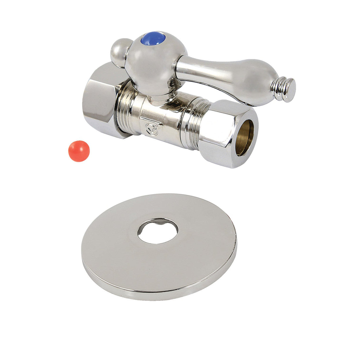 CC44456K 5/8-Inch OD Comp x 1/2-Inch OD Comp Quarter-Turn Straight Stop Valve with Flange, Polished Nickel