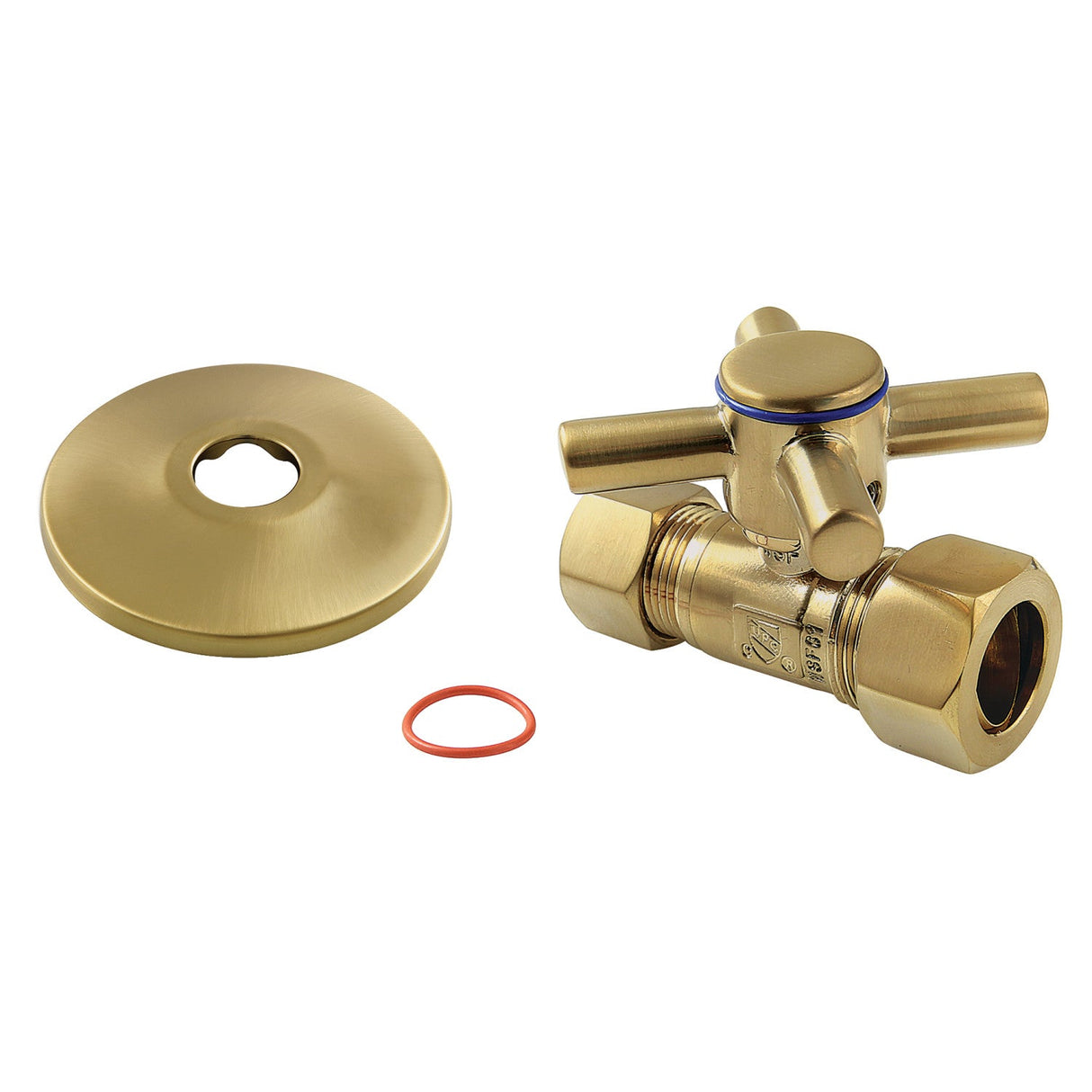 Concord CC44457DXK 5/8-Inch OD Comp x 1/2-Inch OD Comp Quarter-Turn Straight Stop Valve with Flange, Brushed Brass