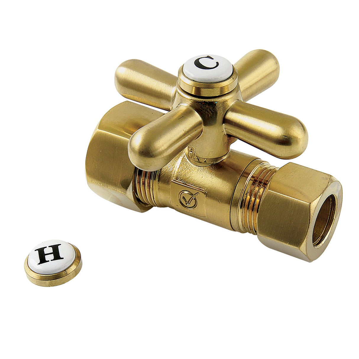 Vintage CC44457X 5/8-Inch OD Comp x 1/2-Inch OD Comp Quarter-Turn Straight Stop Valve, Brushed Brass