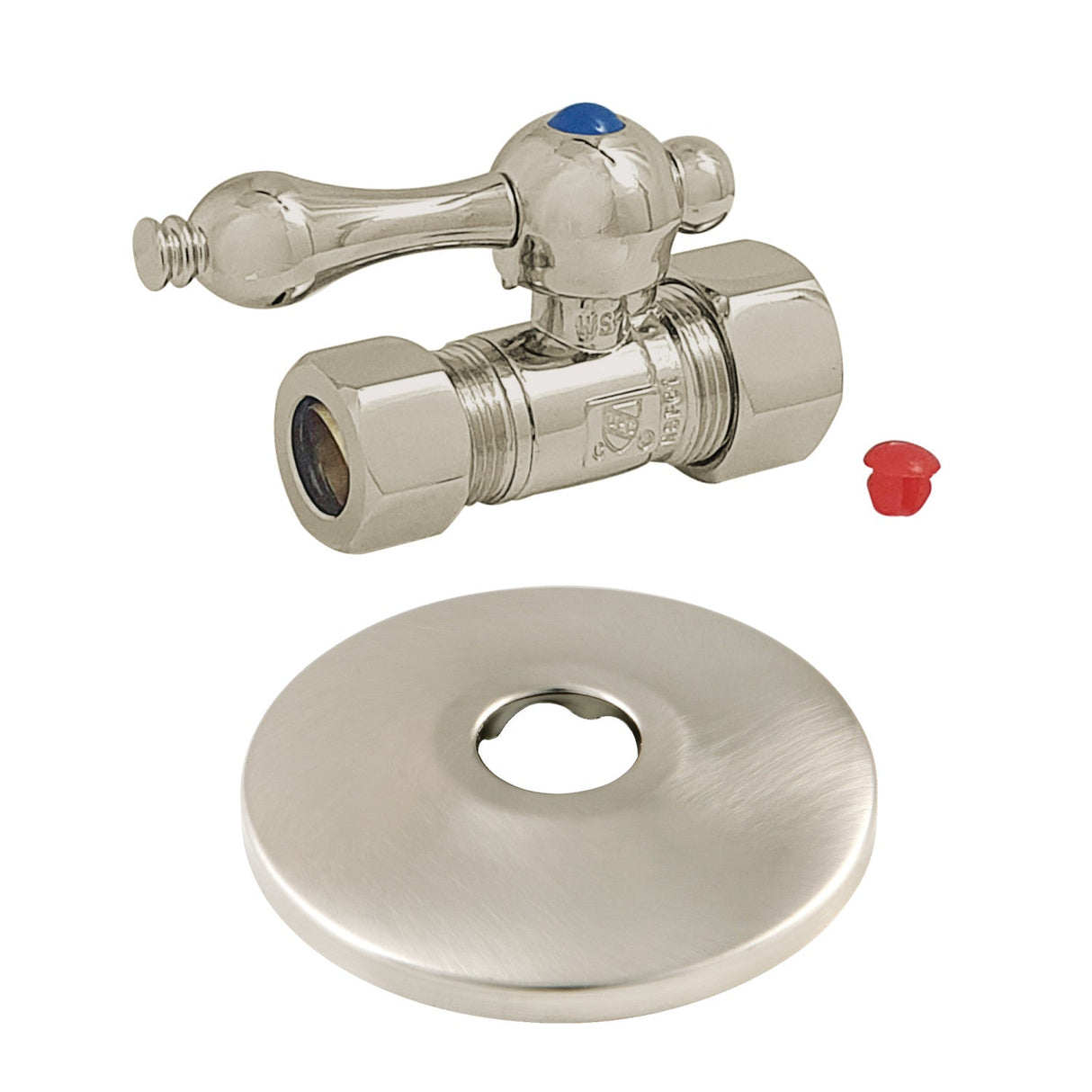 CC44458K 5/8-Inch OD Comp x 1/2-Inch OD Comp Quarter-Turn Straight Stop Valve with Flange, Brushed Nickel