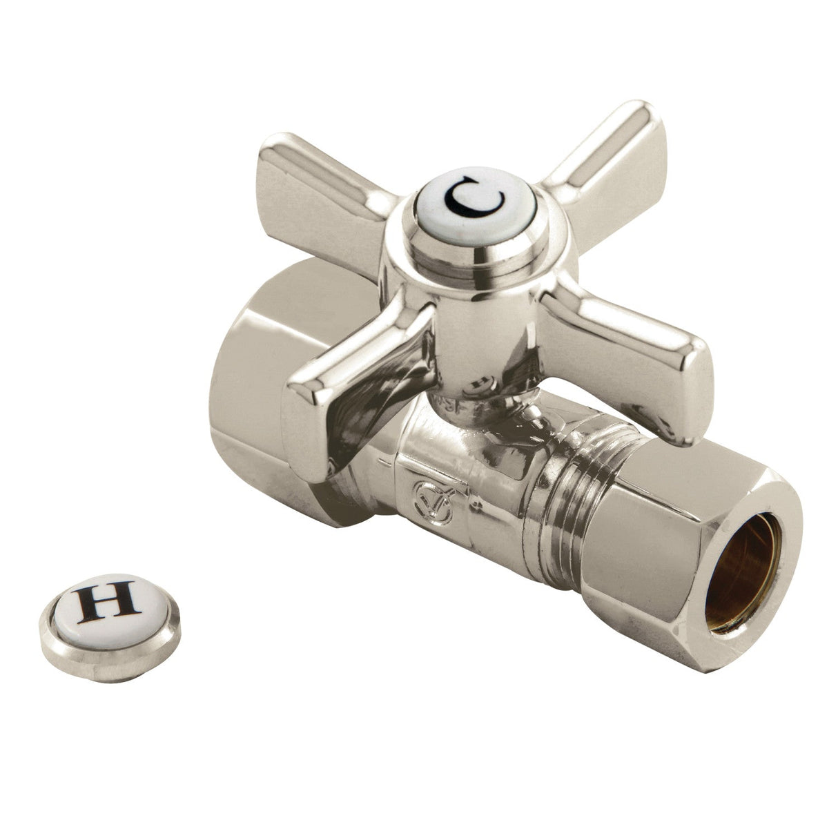 Millennium CC44458ZX 5/8-Inch OD Comp x 1/2-Inch OD Comp Quarter-Turn Straight Stop Valve, Brushed Nickel