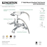 Vintage CC459T8 Three-Handle 2-Hole Tub Wall Mount Clawfoot Tub Faucet with Hand Shower, Brushed Nickel