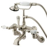 Vintage CC459T8 Three-Handle 2-Hole Tub Wall Mount Clawfoot Tub Faucet with Hand Shower, Brushed Nickel