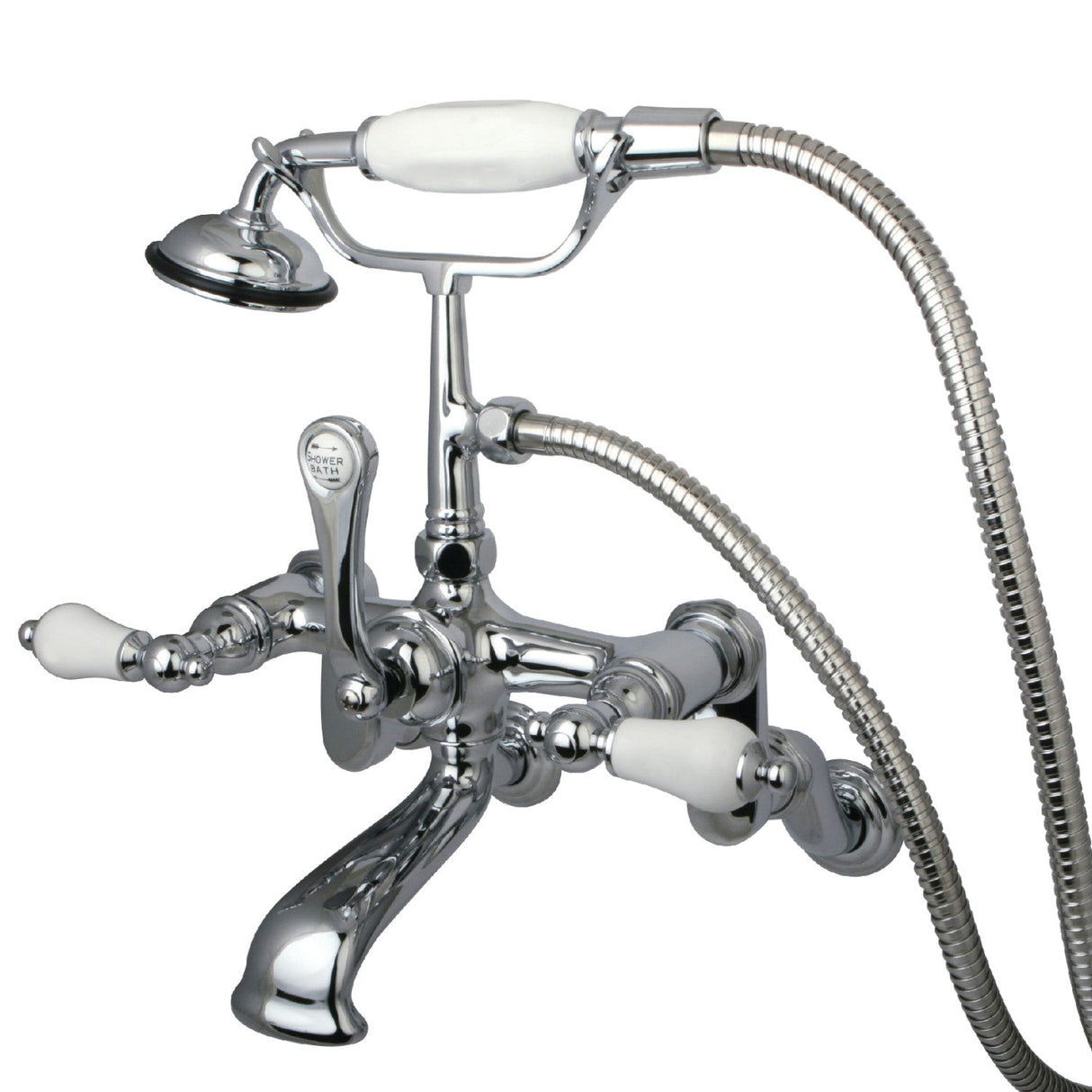 Vintage CC460T1 Three-Handle 2-Hole Tub Wall Mount Clawfoot Tub Faucet with Hand Shower, Polished Chrome