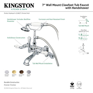 Vintage CC461T8 Three-Handle 2-Hole Tub Wall Mount Clawfoot Tub Faucet with Hand Shower, Brushed Nickel