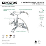 Vintage CC465T2 Three-Handle 2-Hole Tub Wall Mount Clawfoot Tub Faucet with Hand Shower, Polished Brass