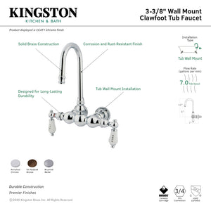 Vintage CC4T1 Two-Handle 2-Hole Tub Wall Mount Clawfoot Tub Faucet, Polished Chrome