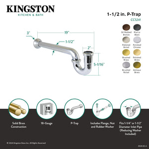 Vintage CC5242 1-1/4 (or 1-1/2) x 1-1/2 Inch Decor P-Trap with Bell Flange, 19 Inch Length, 18 Gauge, Polished Brass