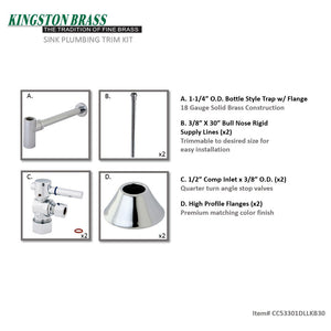 Trimscape CC53301DLLKB30 Contemporary Plumbing Sink Trim Kit with Bottle Trap, Polished Chrome