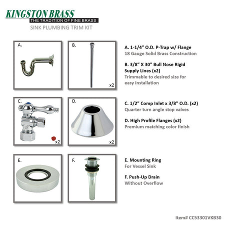 Trimscape CC53301VKB30 Traditional Plumbing Sink Trim Kit with P-Trap and Drain, Polished Chrome