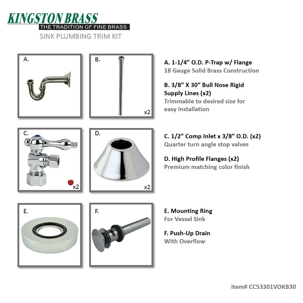 Trimscape CC53301VOKB30 Traditional Plumbing Sink Trim Kit with P-Trap and Overflow Drain, Polished Chrome