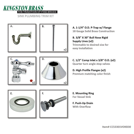 Trimscape CC53301VOKB30 Traditional Plumbing Sink Trim Kit with P-Trap and Overflow Drain, Polished Chrome
