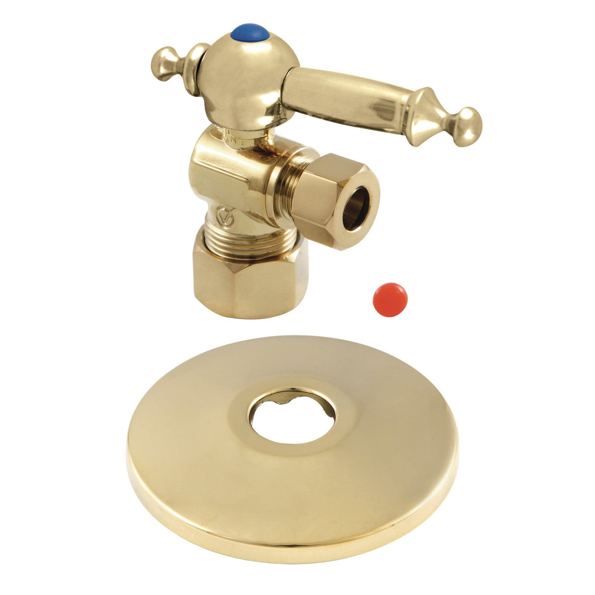 CC53302TLK 5/8-Inch OD Comp x 3/8-Inch OD Comp Quarter-Turn Angle Stop Valve with Flange, Polished Brass