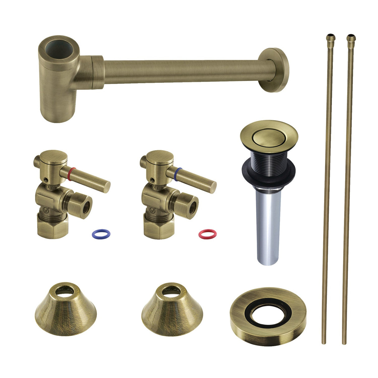 Trimscape CC53303DLVKB30 Contemporary Plumbing Sink Trim Kit with Bottle Trap and Drain, Antique Brass
