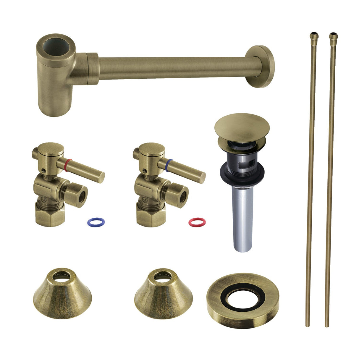 Trimscape CC53303DLVOKB30 Contemporary Plumbing Sink Trim Kit with Bottle Trap and Overflow Drain, Antique Brass