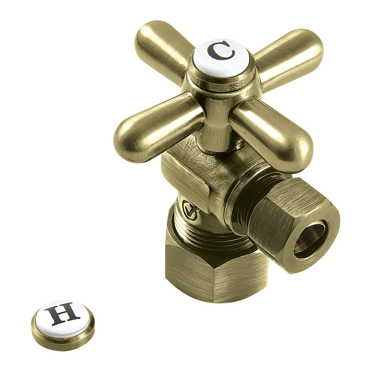 Vintage CC53303X 5/8-Inch OD Comp x 3/8-Inch OD Comp Quarter-Turn Angle Stop Valve, Antique Brass