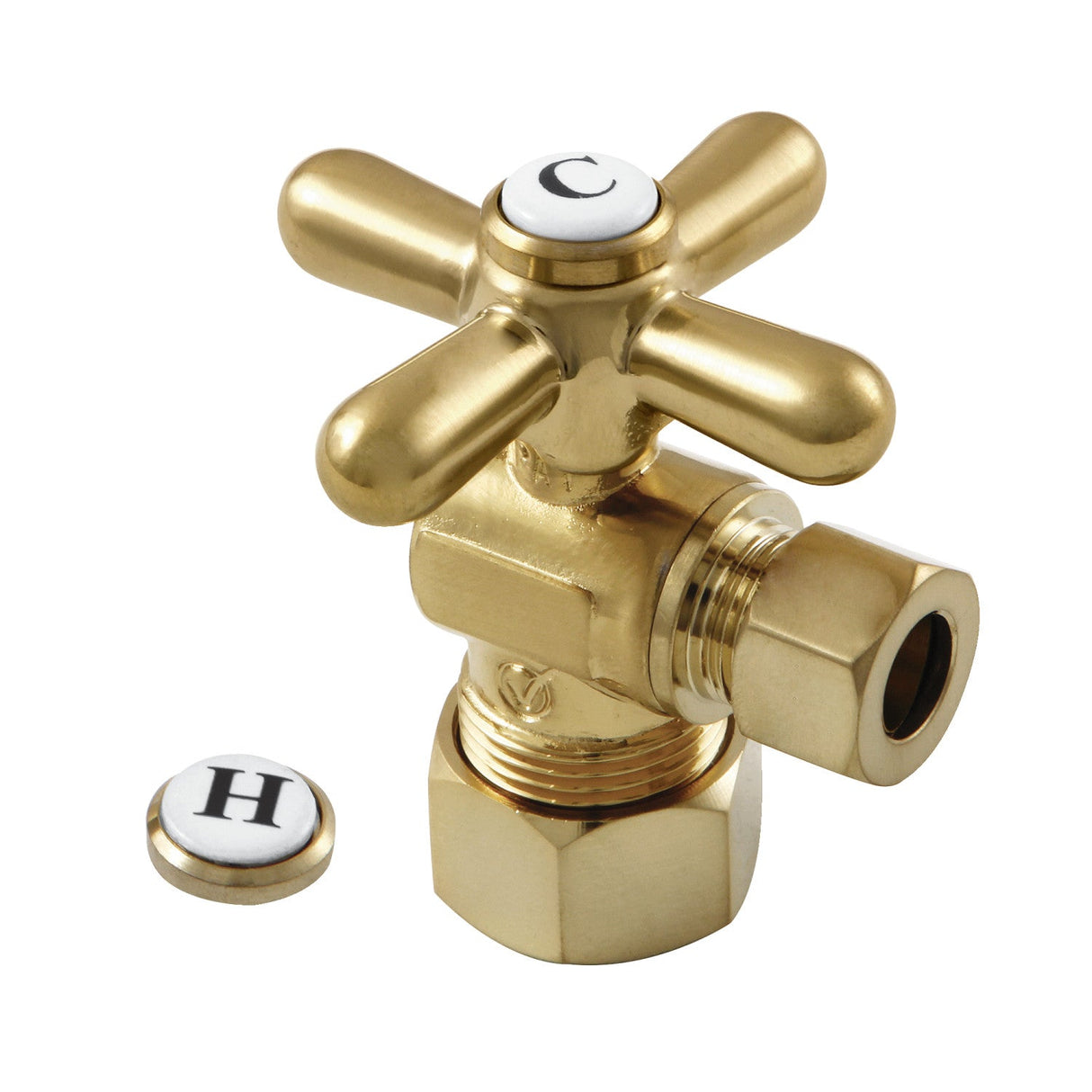 Vintage CC53307X 5/8-Inch OD Comp x 3/8-Inch OD Comp Quarter-Turn Angle Stop Valve, Brushed Brass