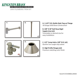 Trimscape CC53308DLLKB30 Contemporary Plumbing Sink Trim Kit with Bottle Trap, Brushed Nickel