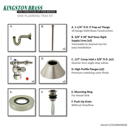 Trimscape CC53308VKB30 Traditional Plumbing Sink Trim Kit with P-Trap and Drain, Brushed Nickel