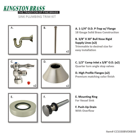 Trimscape CC53308VOKB30 Traditional Plumbing Sink Trim Kit with P-Trap and Overflow Drain, Brushed Nickel