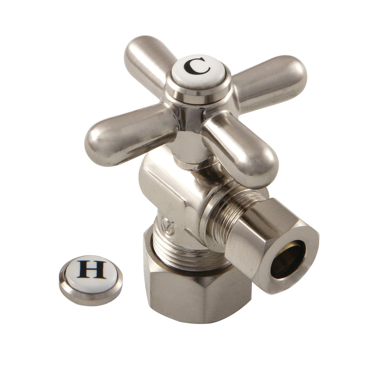Vintage CC53308X 5/8-Inch OD Comp x 3/8-Inch OD Comp Quarter-Turn Angle Stop Valve, Brushed Nickel