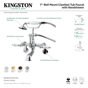 Vintage CC53T2 Three-Handle 2-Hole Tub Wall Mount Clawfoot Tub Faucet with Hand Shower, Polished Brass