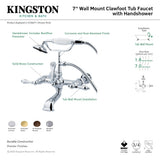 Vintage CC542T1 Three-Handle 2-Hole Tub Wall Mount Clawfoot Tub Faucet with Hand Shower, Polished Chrome