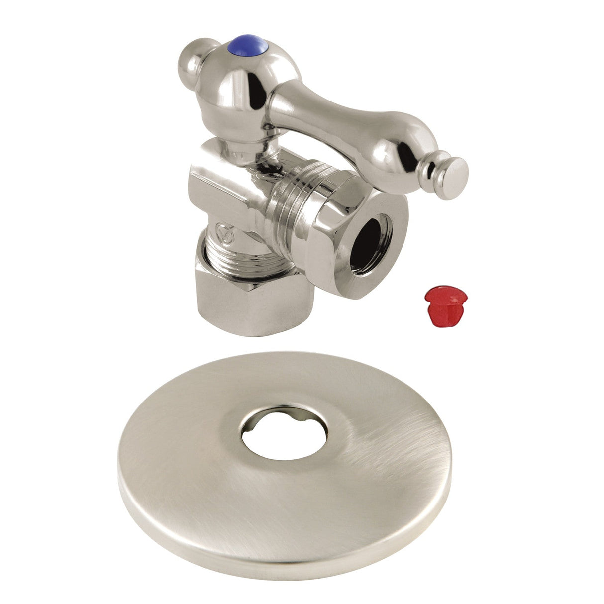 CC54308K 5/8-Inch OD Comp x 1/2 or 7/16-Inch Slip Joint Quarter-Turn Angle Stop Valve with Flange, Brushed Nickel